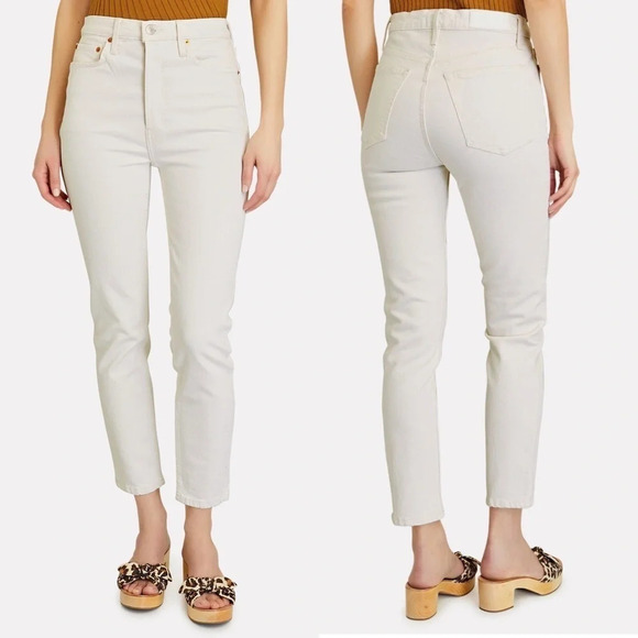 Re/Done Denim - RE/DONE 90s High Rise Ankle Crop Jeans Vintage White Denim Casual Women’s 30